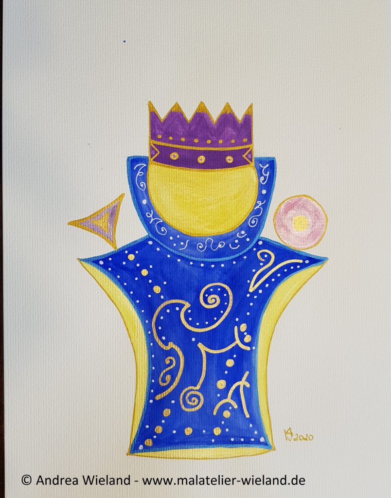 Seelenbild König blau mit gold spirituelles Aquarell